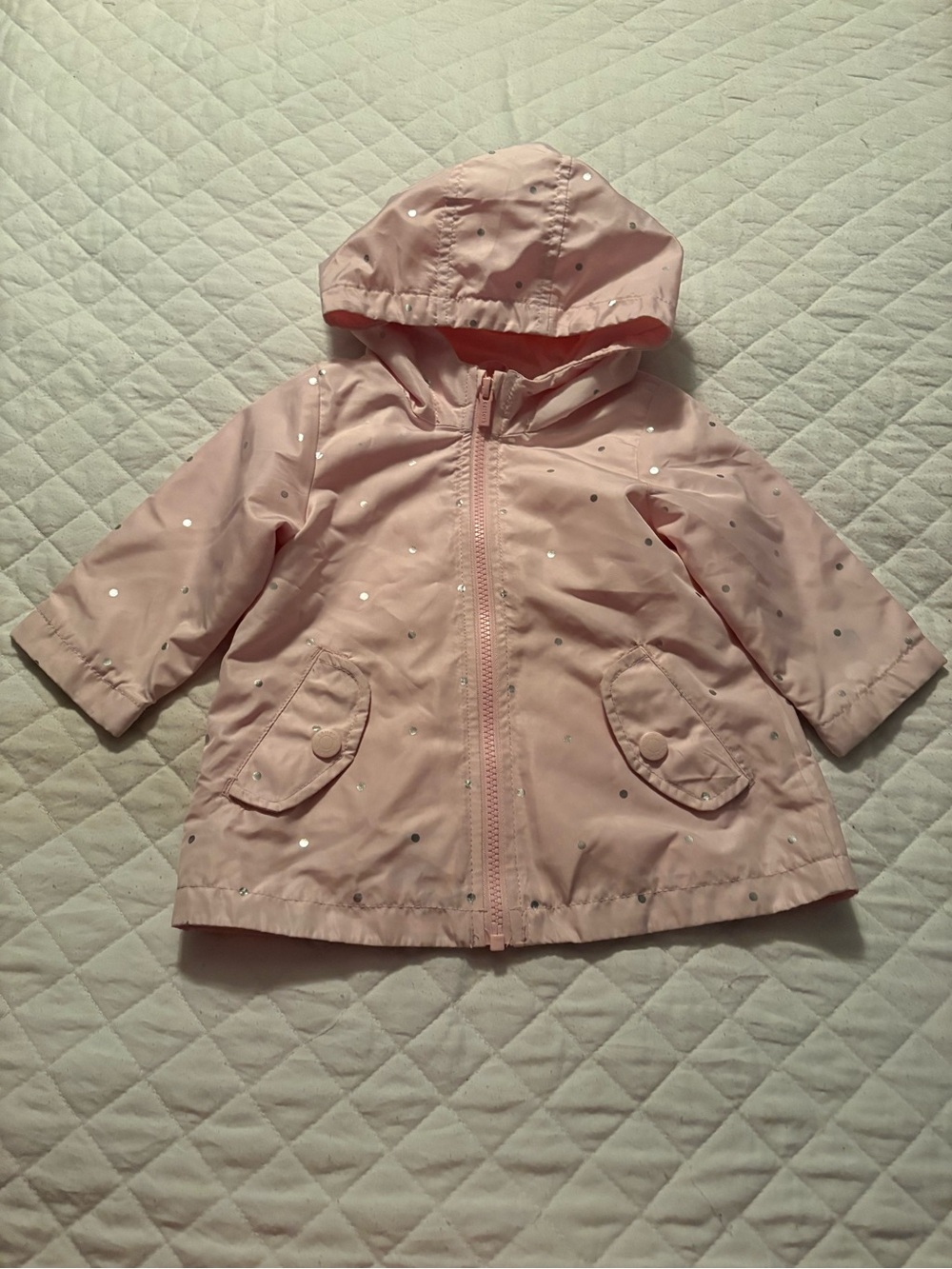 Carter's Light Pink Hooded Raincoat with Silver Dot Accents